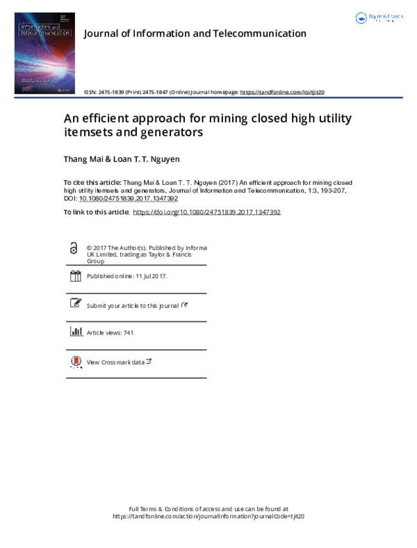 (PDF) An efficient approach for mining closed high utility itemsets and ...