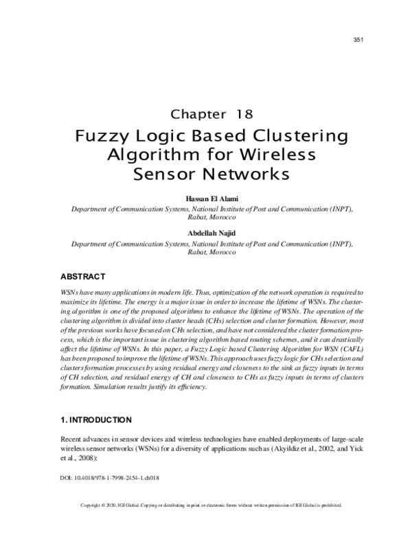 (PDF) Fuzzy Logic Based Clustering Algorithm for Wireless Sensor Networks