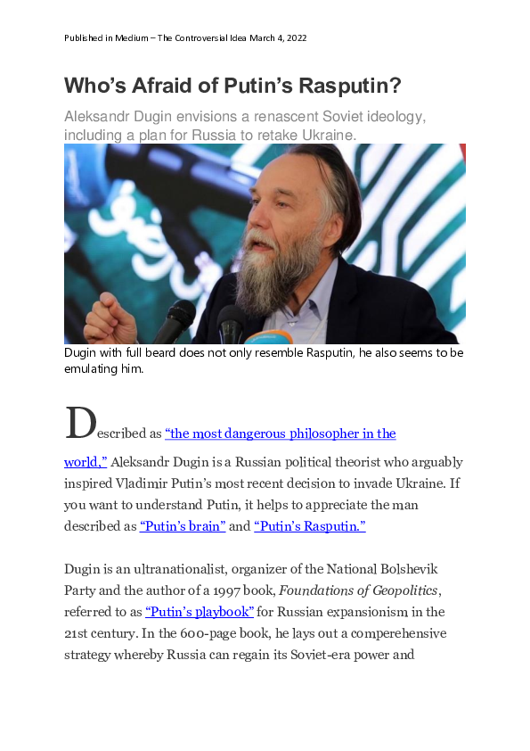 (PDF) Who's Afraid of Putin's Rasputin?