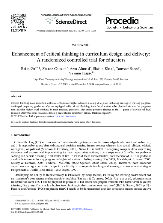 (PDF) Enhancement of critical thinking in curriculum design and ...