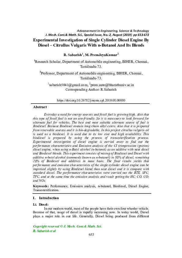 (PDF) Experimental Investigation on the Combustion and Emissions ...