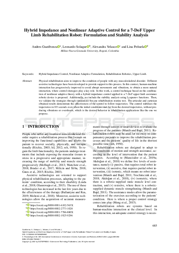 (PDF) Hybrid Impedance and Nonlinear Adaptive Control for a 7-DoF Upper ...