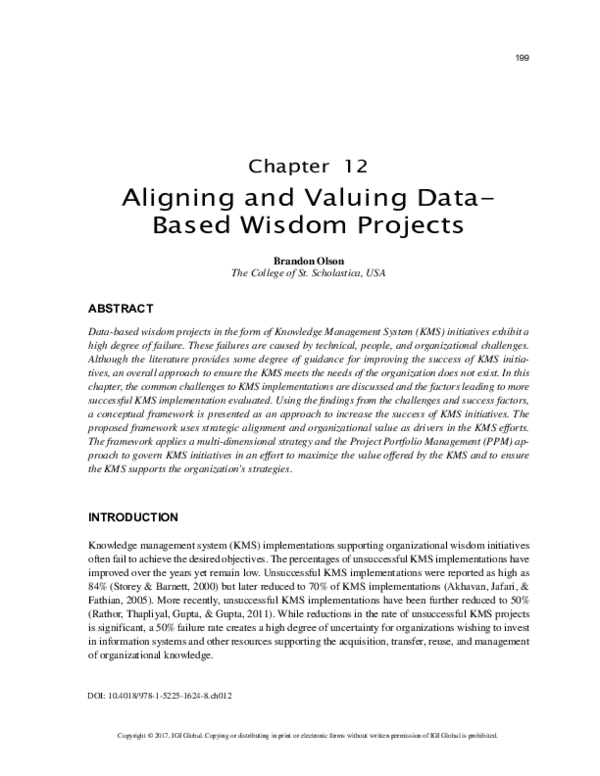 (PDF) Aligning and Valuing Data-Based Wisdom Projects
