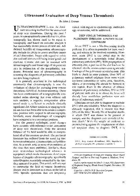 (PDF) Ultrasound evaluation of deep venous thrombosis