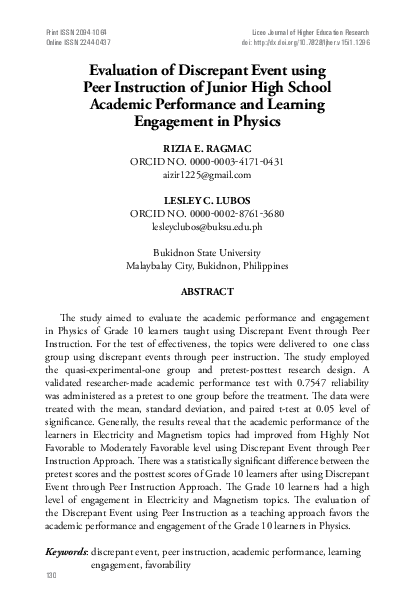 (PDF) Evaluation of Discrepant Event using Peer Instruction of Junior ...