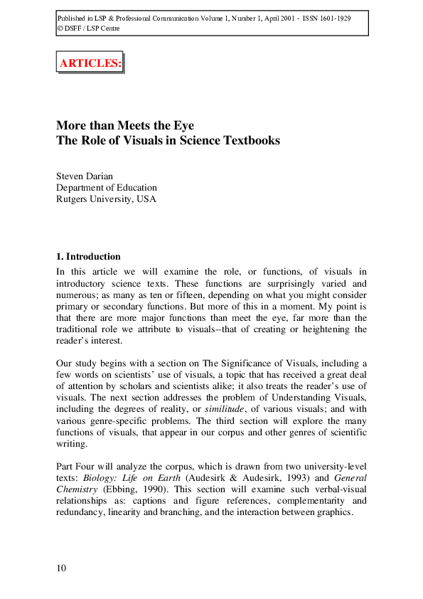 (PDF) More than meets the eye. The role of visuals in science textbooks