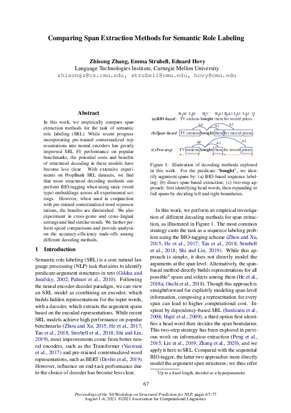 (PDF) Comparing Span Extraction Methods for Semantic Role Labeling