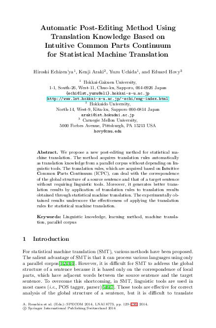 (PDF) Automatic Post-Editing Method Using Translation Knowledge Based ...