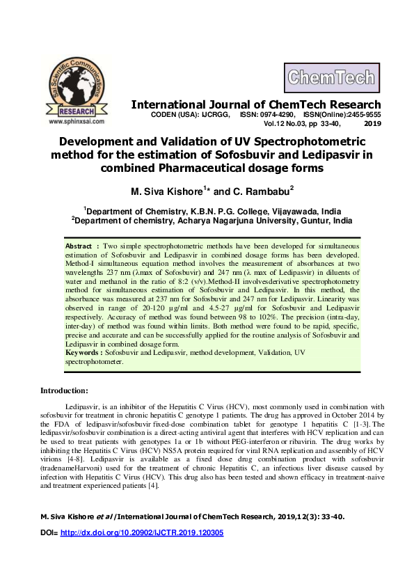 (PDF) Development and validation of UV spectrophotometric method for ...