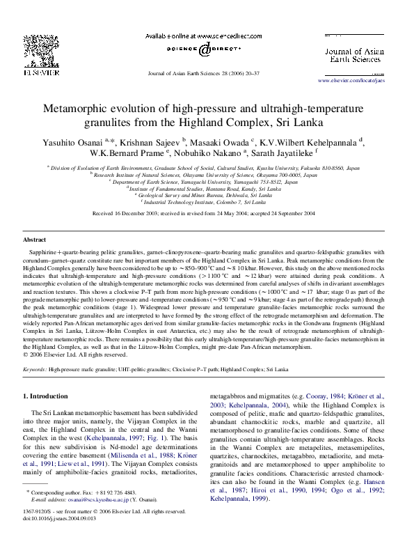 (PDF) Metamorphic evolution of high-pressure and ultrahigh-temperature ...