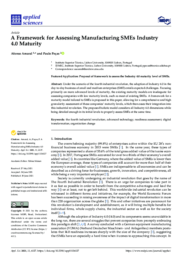 (PDF) A Framework for Assessing Manufacturing SMEs Industry 4.0 Maturity
