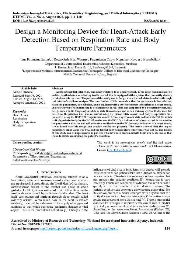 (PDF) Design a Monitoring Device for HeartAttack Early Detection Based