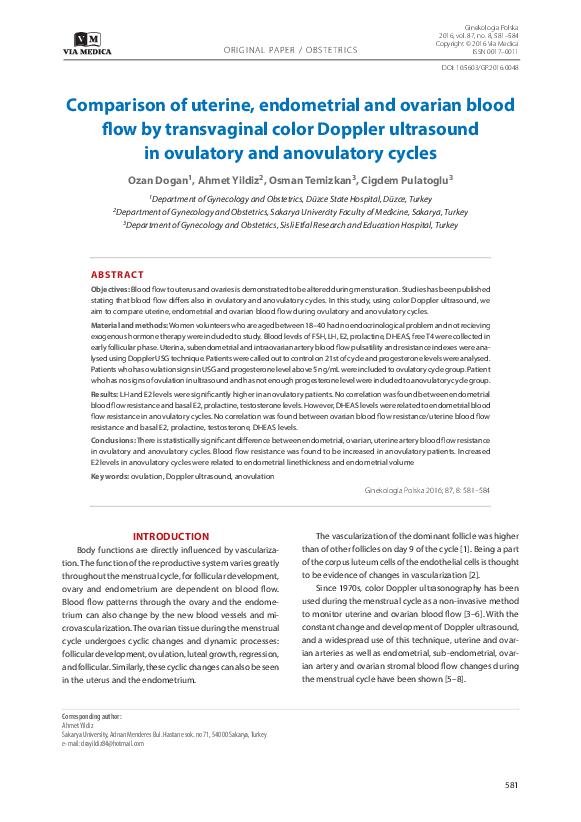 (PDF) Comparison of uterine, endometrial and ovarian blood flow by ...