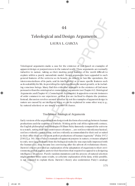 (PDF) Teleological and design arguments