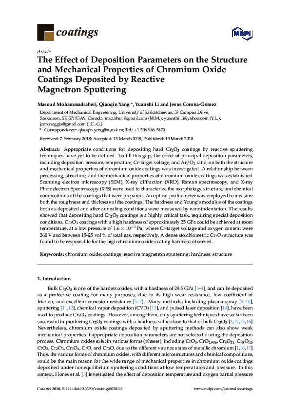 (PDF) The Effect of Deposition Parameters on the Structure and ...