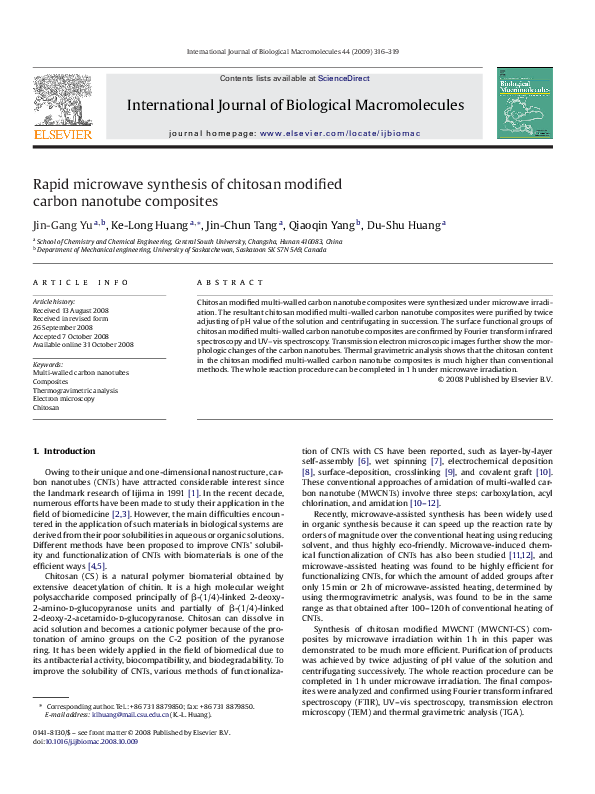 (PDF) Rapid microwave synthesis of chitosan modified carbon nanotube ...