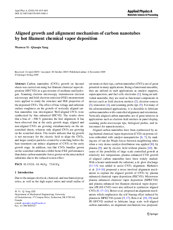 (PDF) Aligned growth and alignment mechanism of carbon nanotubes by hot ...