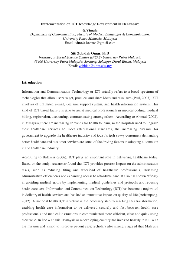 (PDF) Implementation on ICT knowledge development in healthcare