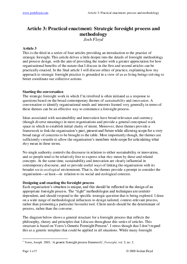 (PDF) Practical enactment : Strategic foresight process and methodology