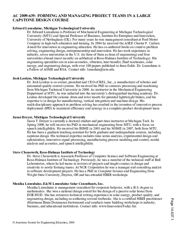 (PDF) Forming And Managing Project Teams In A Large Capstone Design Course