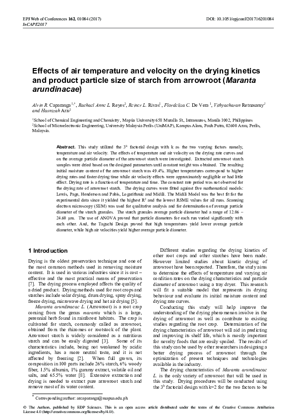 (PDF) Effects of air temperature and velocity on the drying kinetics ...