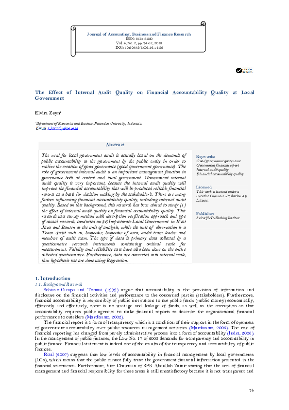 (PDF) The Effect of Internal Audit Quality on Financial Accountability ...