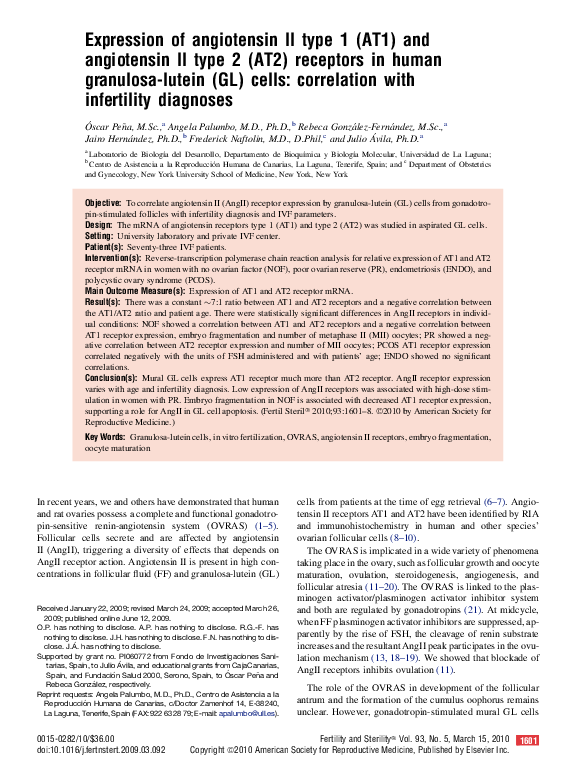 (PDF) Expression of angiotensin II type 1 (AT1) and angiotensin II type ...