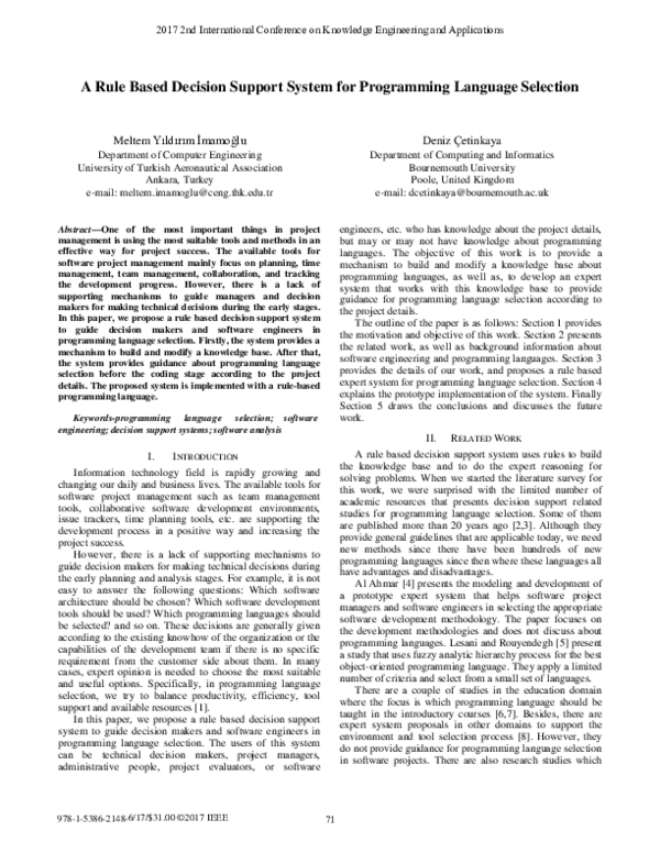 (PDF) A rule based decision support system for programming language ...