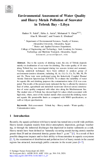 (PDF) Environmental Assessment of Water Quality and Heavy Metals ...