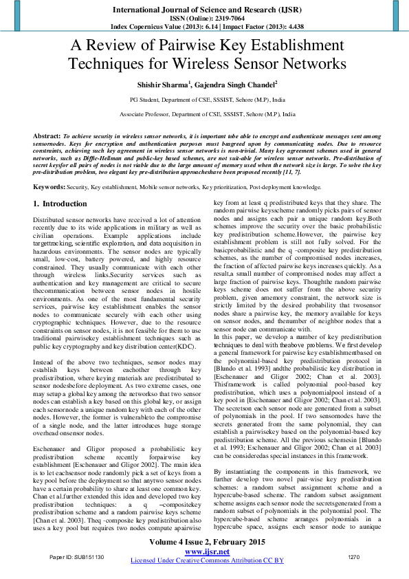 (PDF) A Review of Pairwise Key Establishment Techniques for Wireless ...