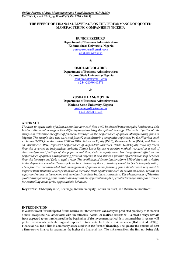 (PDF) The Effect of Financial Leverage on the Performance of Quoted ...