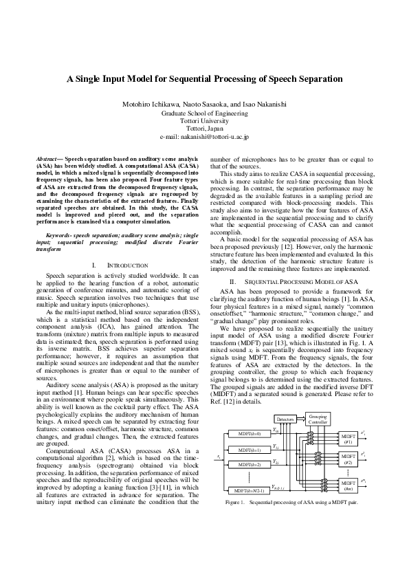 (PDF) A Single Input Model for Sequential Processing of Speech Separation
