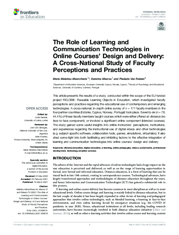 (PDF) The Role of Learning and Communication Technologies in Online ...