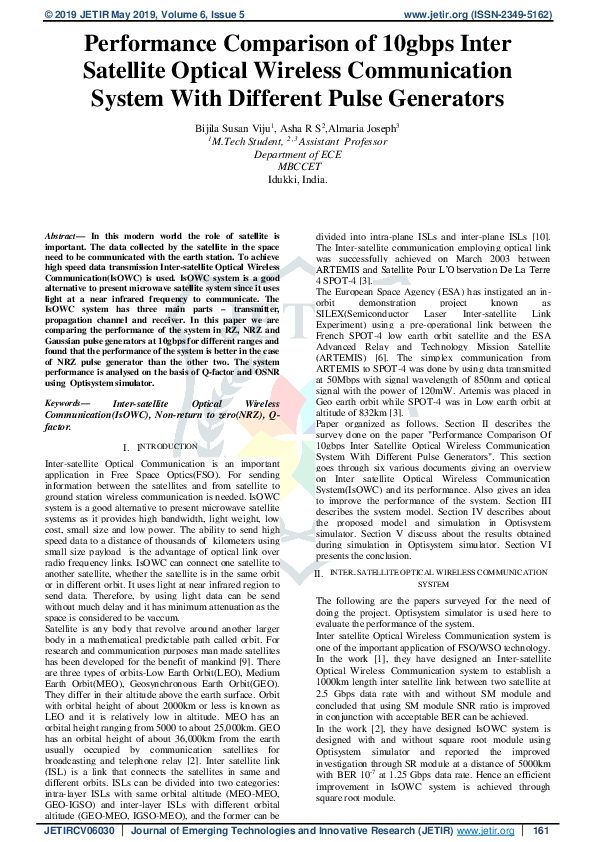 (PDF) Performance Comparison of 10gbps Inter Satellite Optical Wireless Communication System