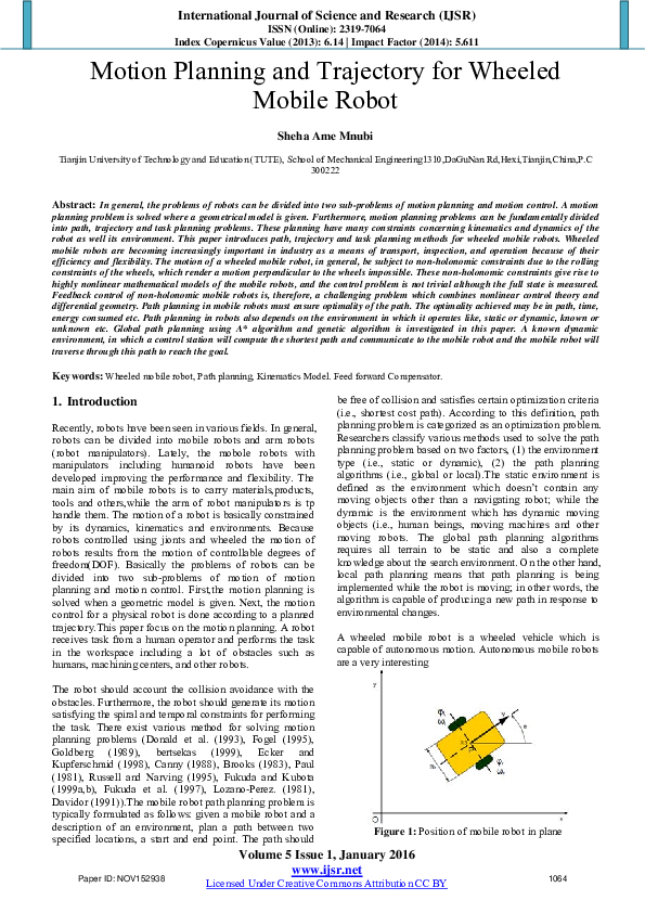 (PDF) Motion Planning and Trajectory for Wheeled Mobile Robot