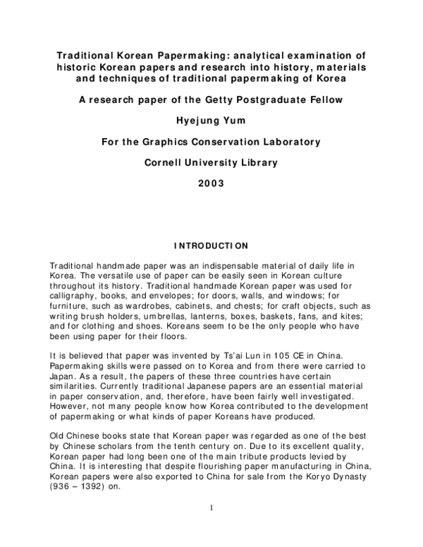 (PDF) Traditional Korean Papermaking analytical examination of