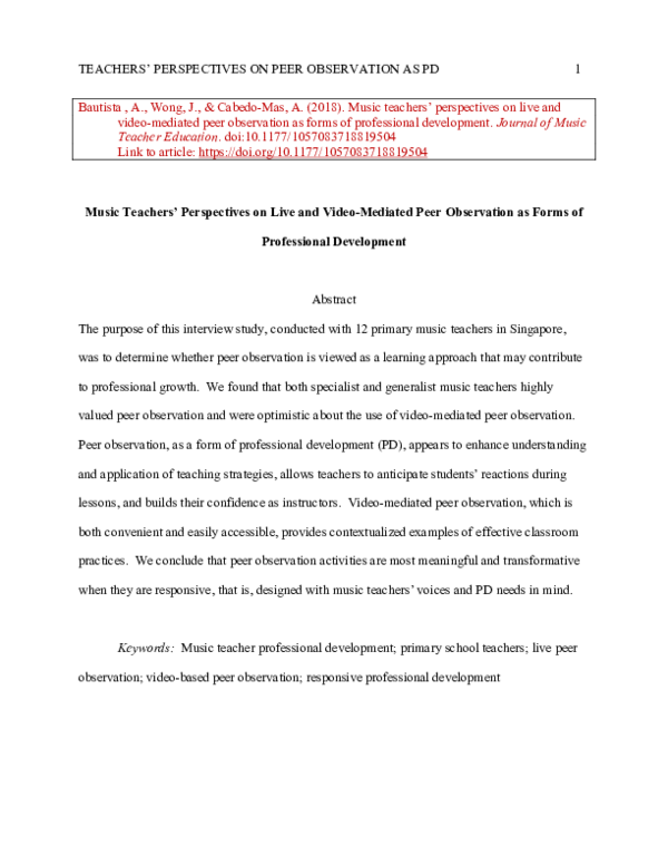 (PDF) Music teachers’ perspectives on live and video-mediated peer ...