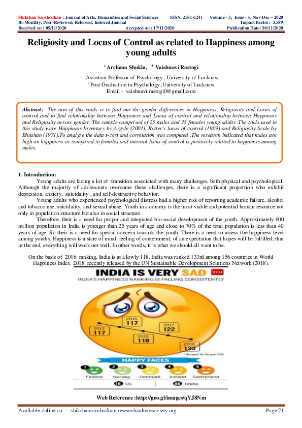 (PDF) Religiosity and Locus of Control as related to Happiness among ...
