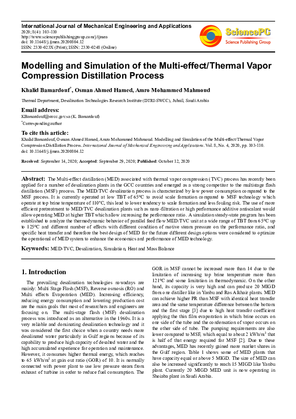 (PDF) Modelling and Simulation of the Multi-effect/Thermal Vapor ...