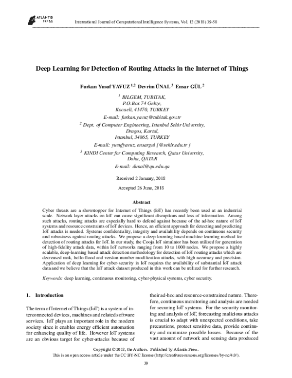 (PDF) Deep Learning for Detection of Routing Attacks in the Internet of ...