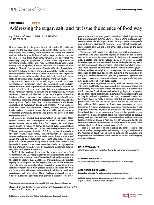 (PDF) Addressing the sugar, salt, and fat issue the science of food way