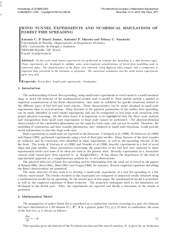 (PDF) Wind Tunnel Experiments and Numerical Simulations of Forest Fire ...