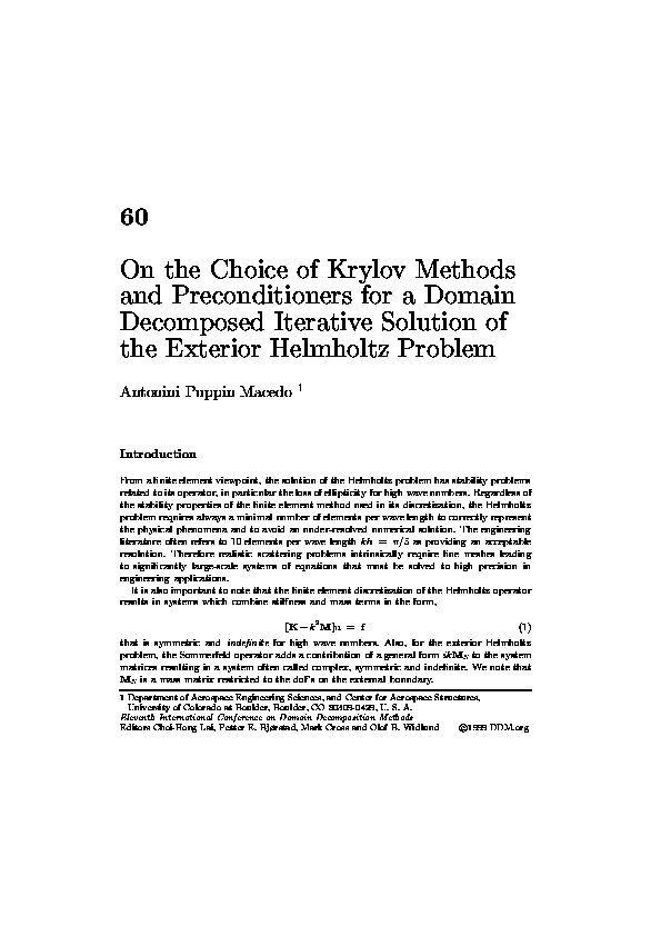 (PDF) On the Choice of Krylov Methods and Preconditioners for a Domain ...