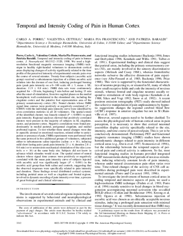 (PDF) Temporal and Intensity Coding of Pain in Human Cortex
