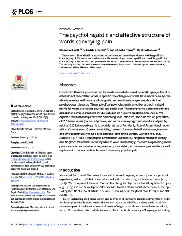 (PDF) The psycholinguistic and affective structure of words conveying pain