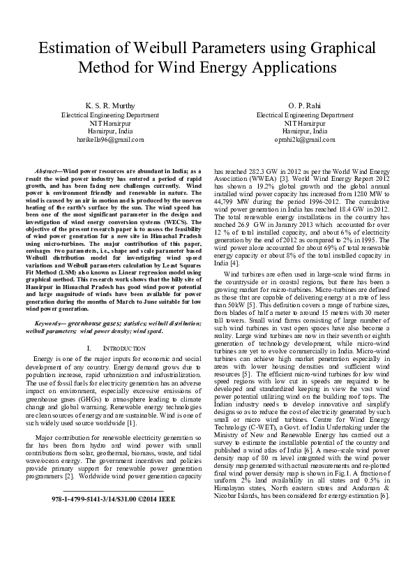 (PDF) Estimation of Weibull parameters using graphical method for wind ...