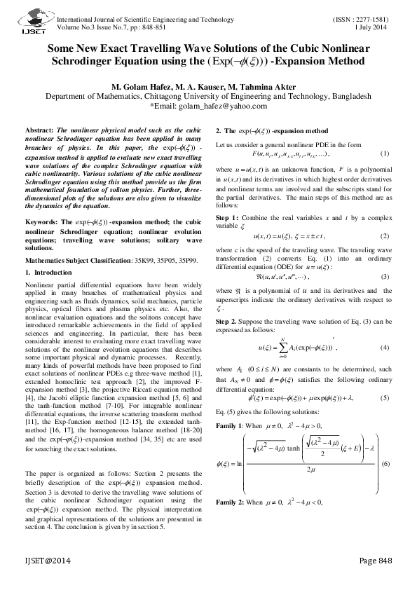 (PDF) Some New Exact Travelling Wave Solutions of the Cubic Nonlinear ...