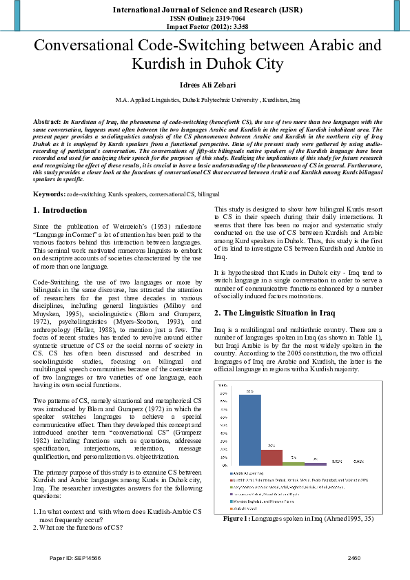 (PDF) Conversational Code-Switching between Arabic and Kurdish in Duhok ...