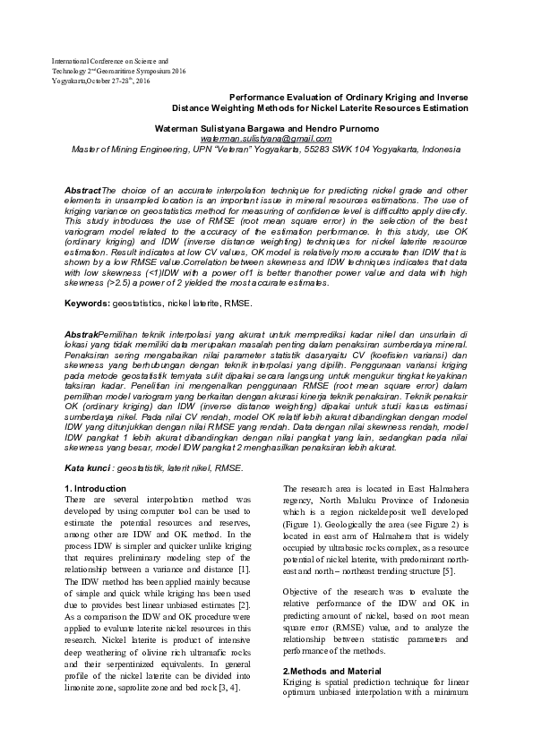 PDF) Performance Evaluation of Ordinary Kriging and Inverse