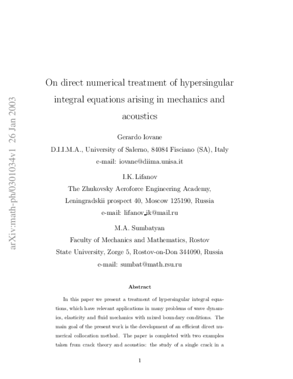 (PDF) On direct numerical treatment of hypersingular integral equations ...